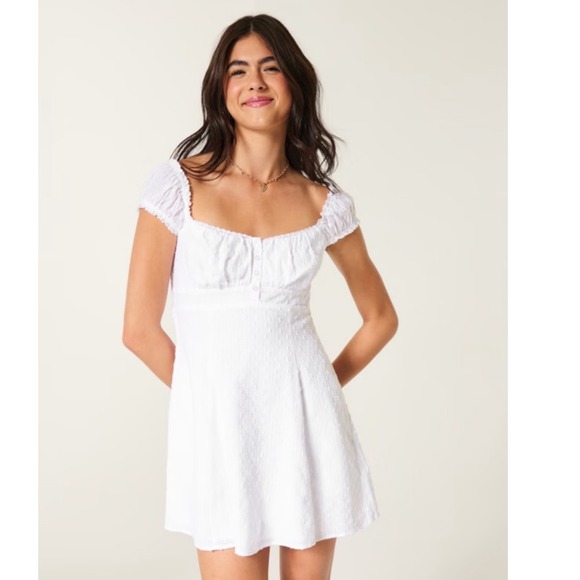 Hollister Dresses & Skirts - Hollister White Milkmaid Mini Dress Smocked Back Cotton Blend Size M 359D2777
